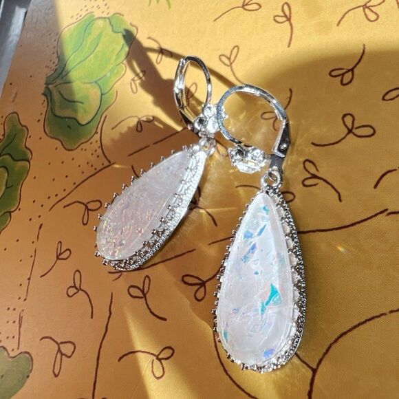 Moonwater Drop Silver Plated Teardrop Earrings with Iridescent Pearl White Inlay - Picture 2 of 3